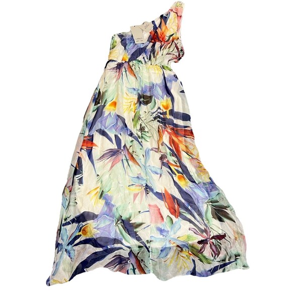 NWT New Lara G Floral Silk Blend One Shoulder Dress Made In Italy Size M lined - Picture 2 of 9